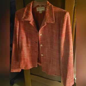 Jones New York Tweed Red & White Silk BLAZER SUIT JACKET, Sz 12